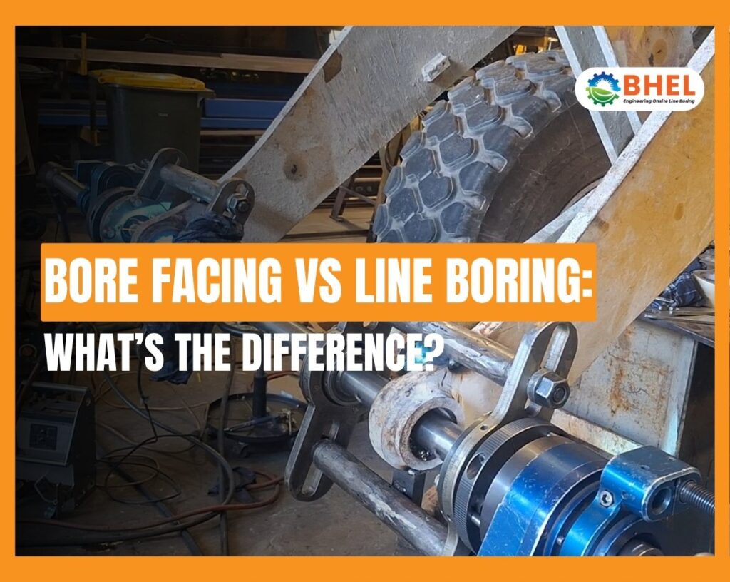 Technicians performing bore facing and line boring on heavy machinery for mining and civil projects in WA