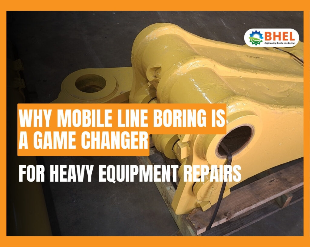 Technician performing mobile line boring on heavy machinery at a mining site in Western Australia