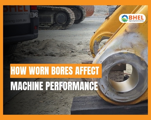 Technician performing line boring on industrial machinery to fix worn bores 