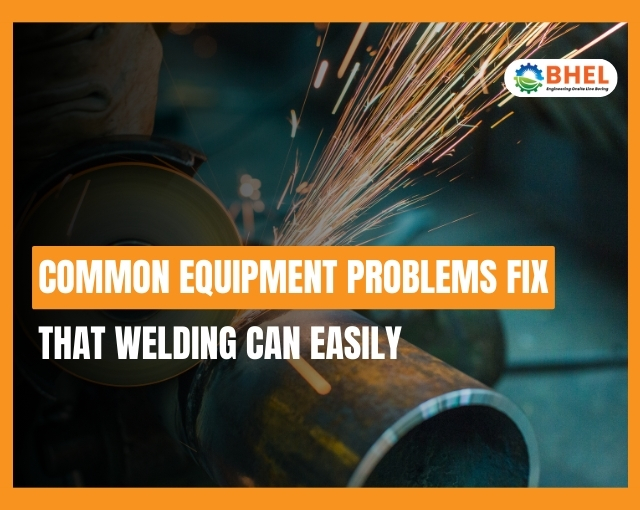 Technician performing welding repairs on industrial machinery to fix equipment problems