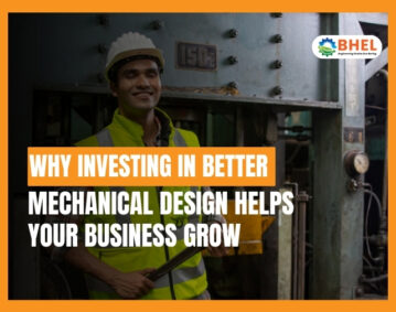 Engineer reviewing mechanical design drawings for improved machine performance and durability