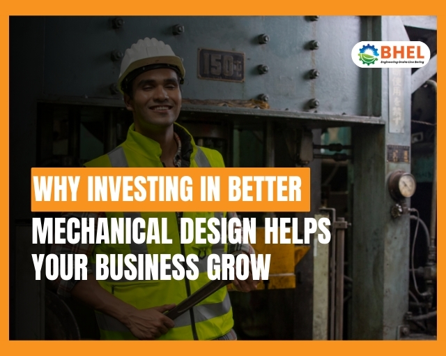 Engineer reviewing mechanical design drawings for improved machine performance and durability